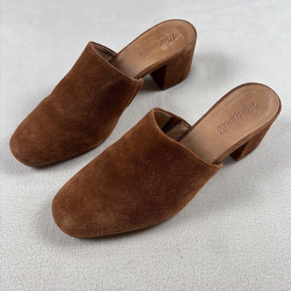 Madewell Brown Suede Block Heel Mules Women Shoes Size 8.5 - Picture 5 of 7